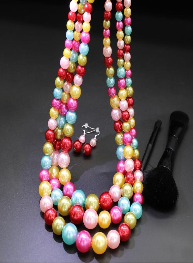 CIOOU 3 Strand Faux Pearl Necklace & Earrings Set - 1920s Flapper Gatsby Costume Accessories - Image 3